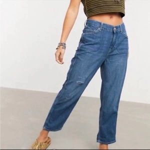 Free People Chloe Barrel Jeans Mom Jeans Size Large Admiral Blue